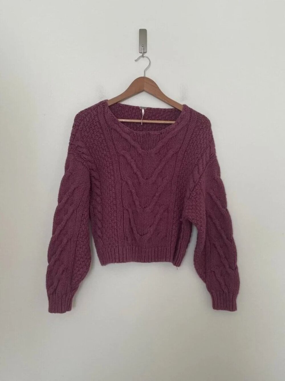 Free People Mauve Pink Chunky Cable Knit Cotton Sweater Size S